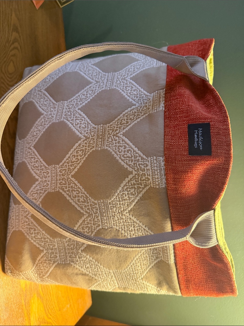 Madison Handbags Beige and Rust Patterned Tote/Purse